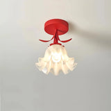 Red glass flower semi-flush ceiling light