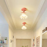 Pink glass flower ceiling light with semi-flush fitting