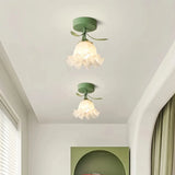 Modern flower-shaped glass semi-flush ceiling light for hallways