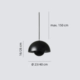 Dimension diagrams for the 23 cm and 40 cm double-shade pendant lights