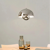 Silver-finish double-shade pendant light shown against a white background