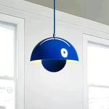 Dark blue dome pendant light with two curved shades