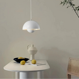 White double-shade pendant light with matching ceiling canopy