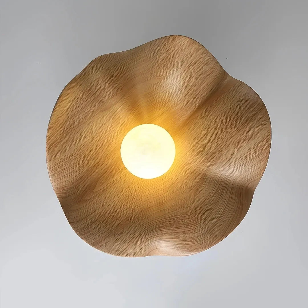 Close-up view of the lotus leaf LED ceiling light from below