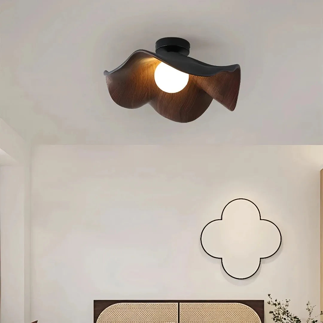 Black and walnut lotus leaf LED flush ceiling light