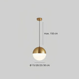 Globe pendant size diagram showing 15, 20, 25 and 30 cm diameters
