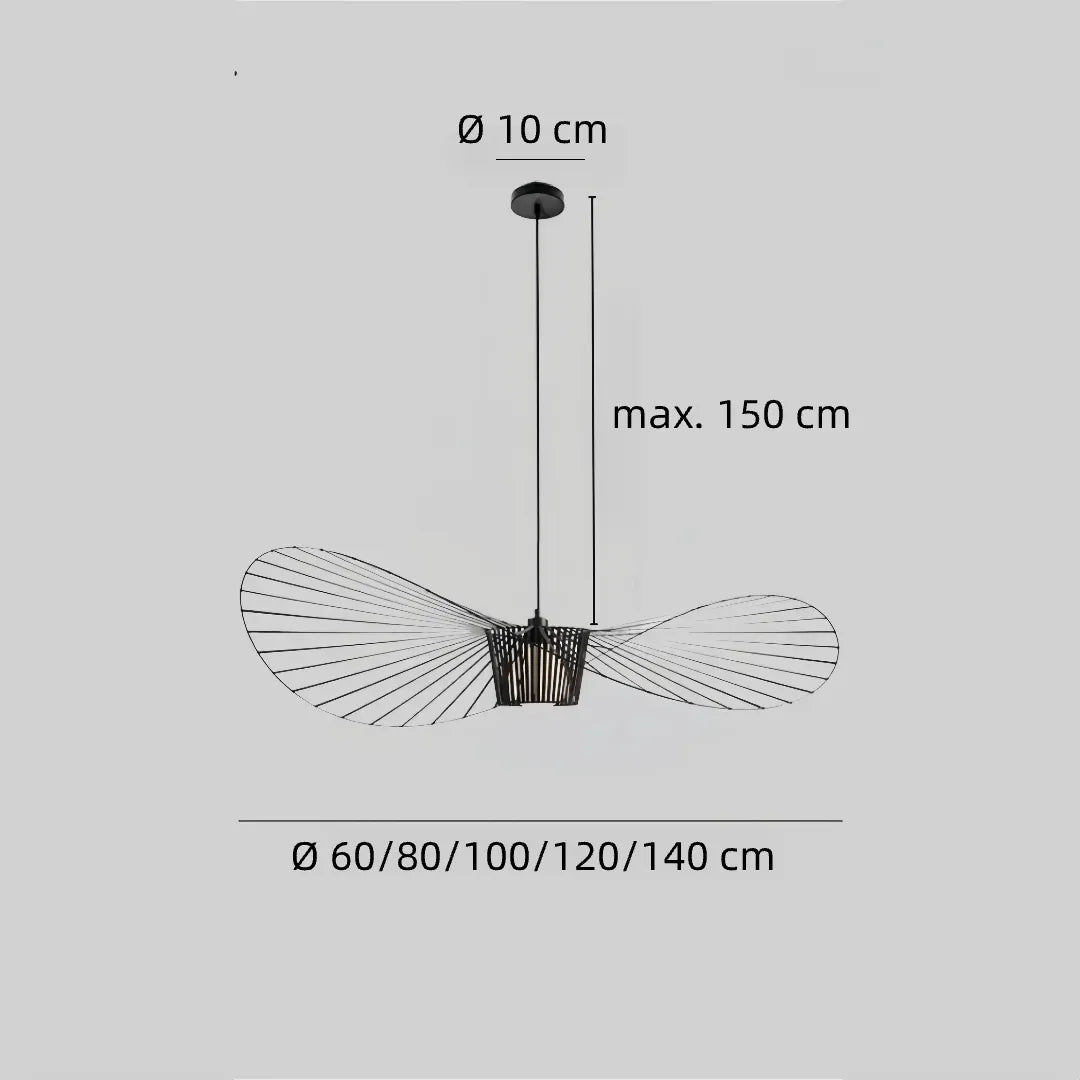 Fabric hat pendant light dimensions and suspension diagram