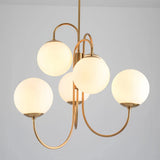 Angled front view showing the chandelier's curved arms and glass globes