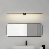 Black and gold linear bathroom wall light, front view
