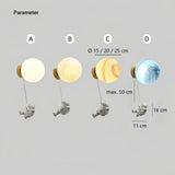 Globe diameter options: 15 cm, 20 cm and 25 cm