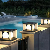 Black square outdoor pillar light with a frosted diffuser