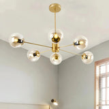 Gold 6-light Sputnik chandelier with clear glass globes