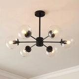 Black 6-light Sputnik chandelier with clear glass globes