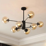 Black 8-light Sputnik chandelier with amber glass globes