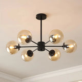 Black 6-light Sputnik chandelier with amber glass globes