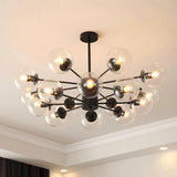 Black 16-light Sputnik chandelier with clear glass globes