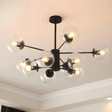 Black 10-light Sputnik chandelier with clear glass globes
