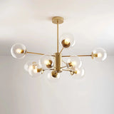 Gold 10-light Sputnik chandelier with clear glass globes