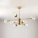 Gold 8-light Sputnik chandelier with clear glass globes