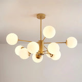 Gold 10-light Sputnik chandelier with white glass globes