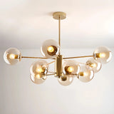 Gold 10-light Sputnik chandelier with amber glass globes