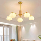 Modern White and Wood Chandelier for Living Room