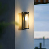 Front view of the modern ribbed outdoor wall light