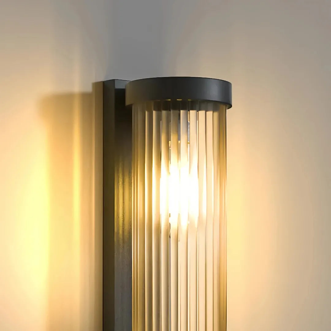 Close-up of the ribbed diffuser and outdoor wall light frame