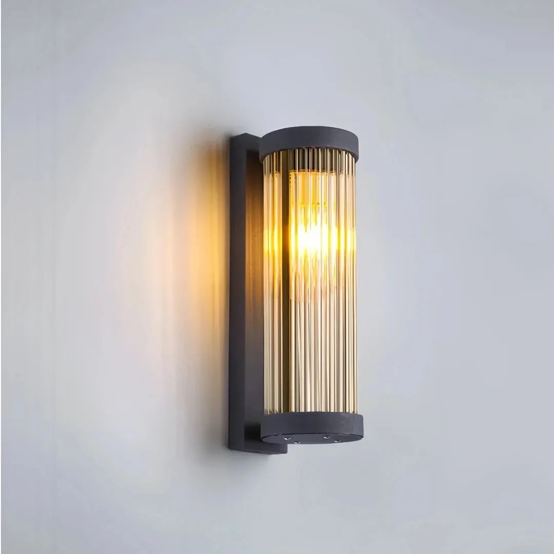 Mains-powered ribbed outdoor wall light for exterior walls