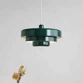 Green Morandi pendant light with layered metal shade