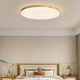 Round wooden flush ceiling light with acrylic diffuser