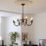 Rustic French-Style Wooden Candelabra Chandelier