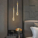 Gold Crystal Teardrop Pendant Light for Bedside, Anti-Glare