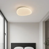 Low-profile white pebble flush ceiling light with acrylic shade