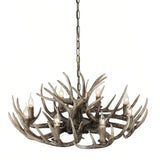 Weathered faux antler chandelier with a single tier on a white background
