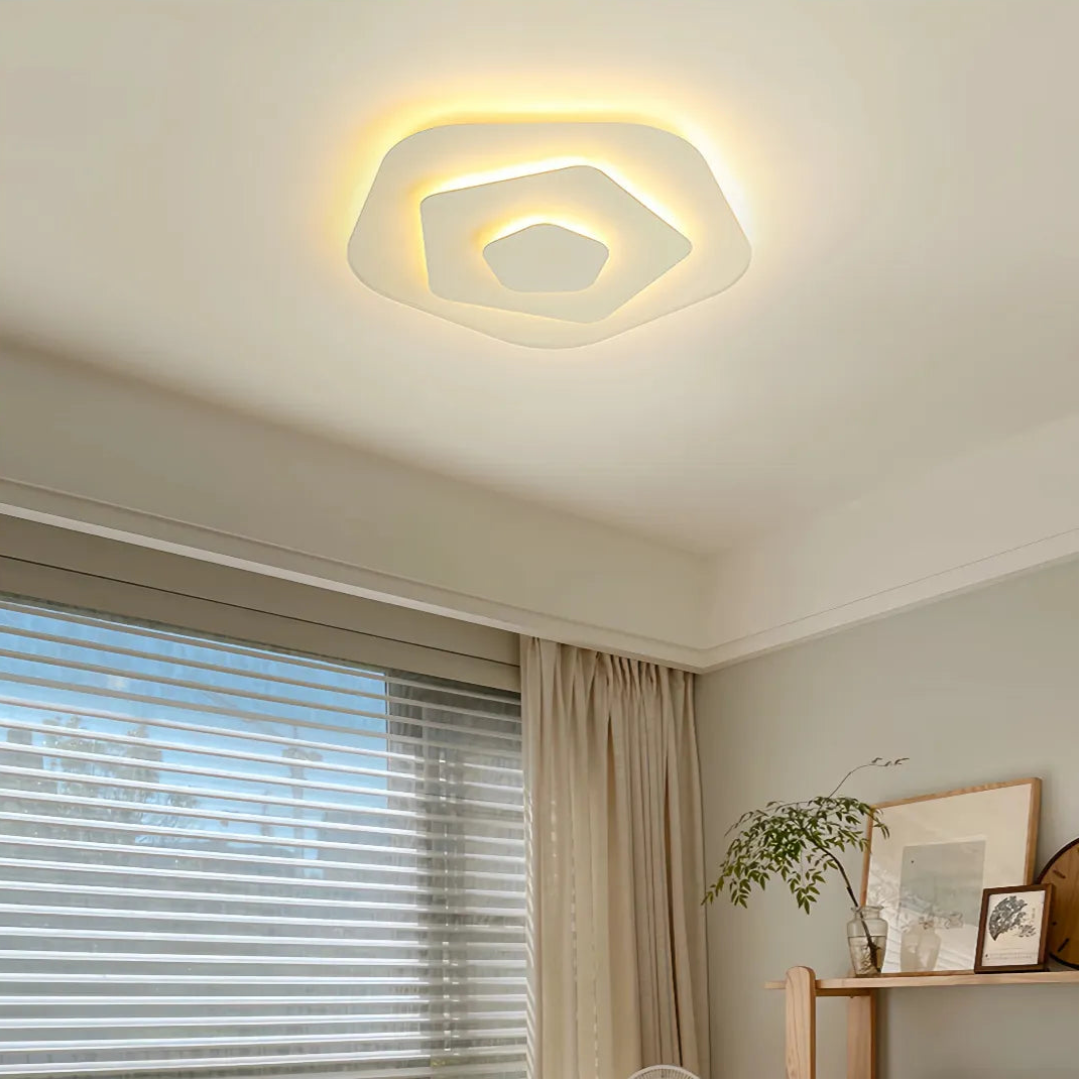 Pentagonal cream multi-layer LED flush ceiling light