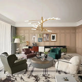 Gold firework chandelier in a contemporary living room