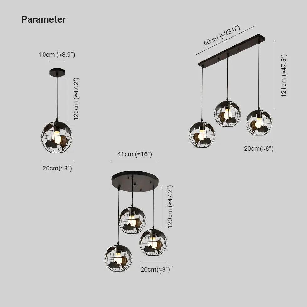 Globe-Shaped Black Frame Dining Room Pendant Light - Clowas
