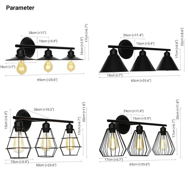 Three headed Iron Industrial Black Wall Lamps - Clowas