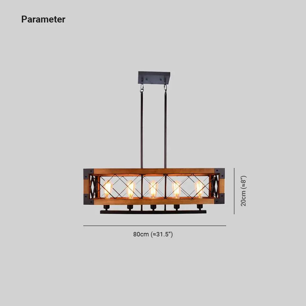 Rectangular Wooden Frame Metal Rod Dining Pendant Light - Clowas