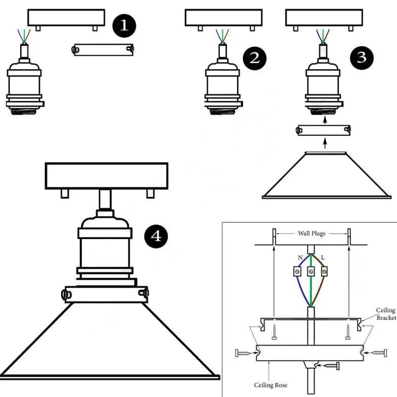 Black Conical Metal Shade Industrial Ceiling Light - Clowas