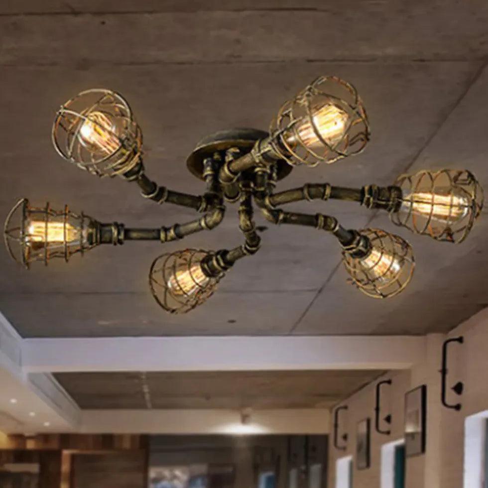 Antique Copper Metal Grid Industrial Ceiling Light - Clowas