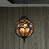 Spherical Carved Antique Copper Tone Pendant Light - Clowas