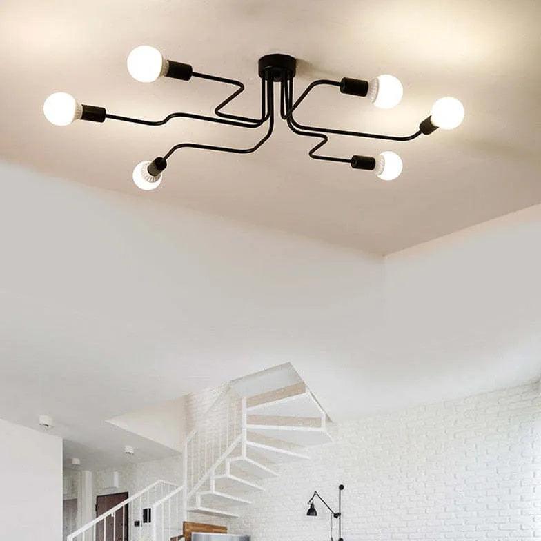 Multi-Light Branch Design Black Metal Ceiling Light - Clowas