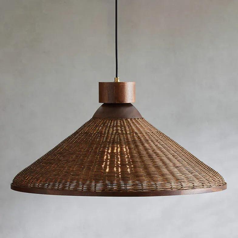 Woven Rattan Cone Shade Vintage LED Pendant Light - Clowas