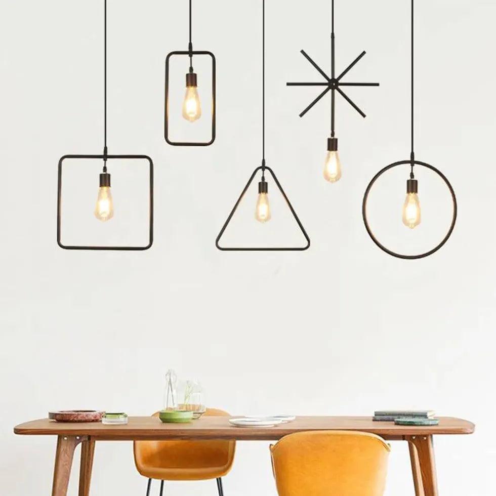 Rope Geometric Frame Black Industrial Pendant Light - Clowas