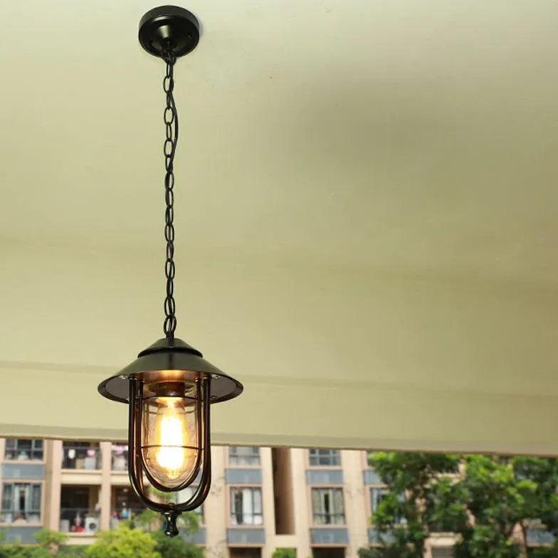 Lantern-Style Black Metal Industrial Pendant Light - Clowas