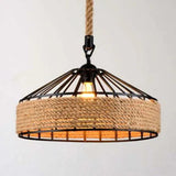 Jute Rope Metal Shade Industrial Kitchen Pendant Light - Clowas