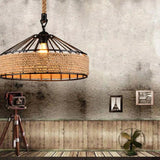 Jute Rope Metal Shade Industrial Kitchen Pendant Light - Clowas