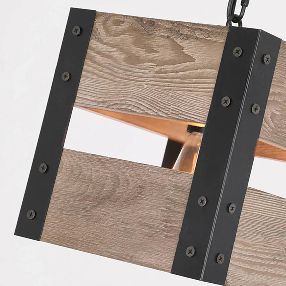 Cube-Shaped Wooden Frame Vintage Dining Pendant Light - Clowas